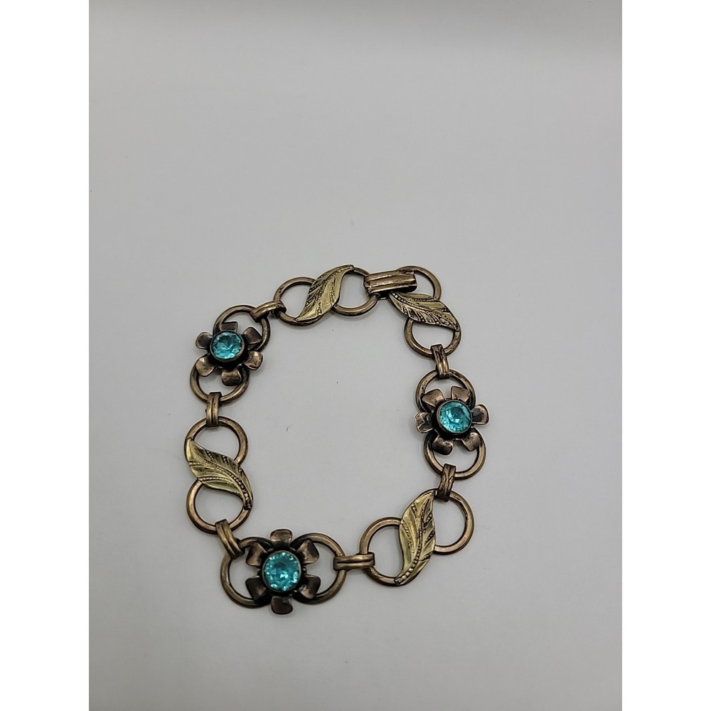 Vintage Van Dell 12K GF 1/20 On Sterling Bracelet Blue Stone Flowers Jewelry